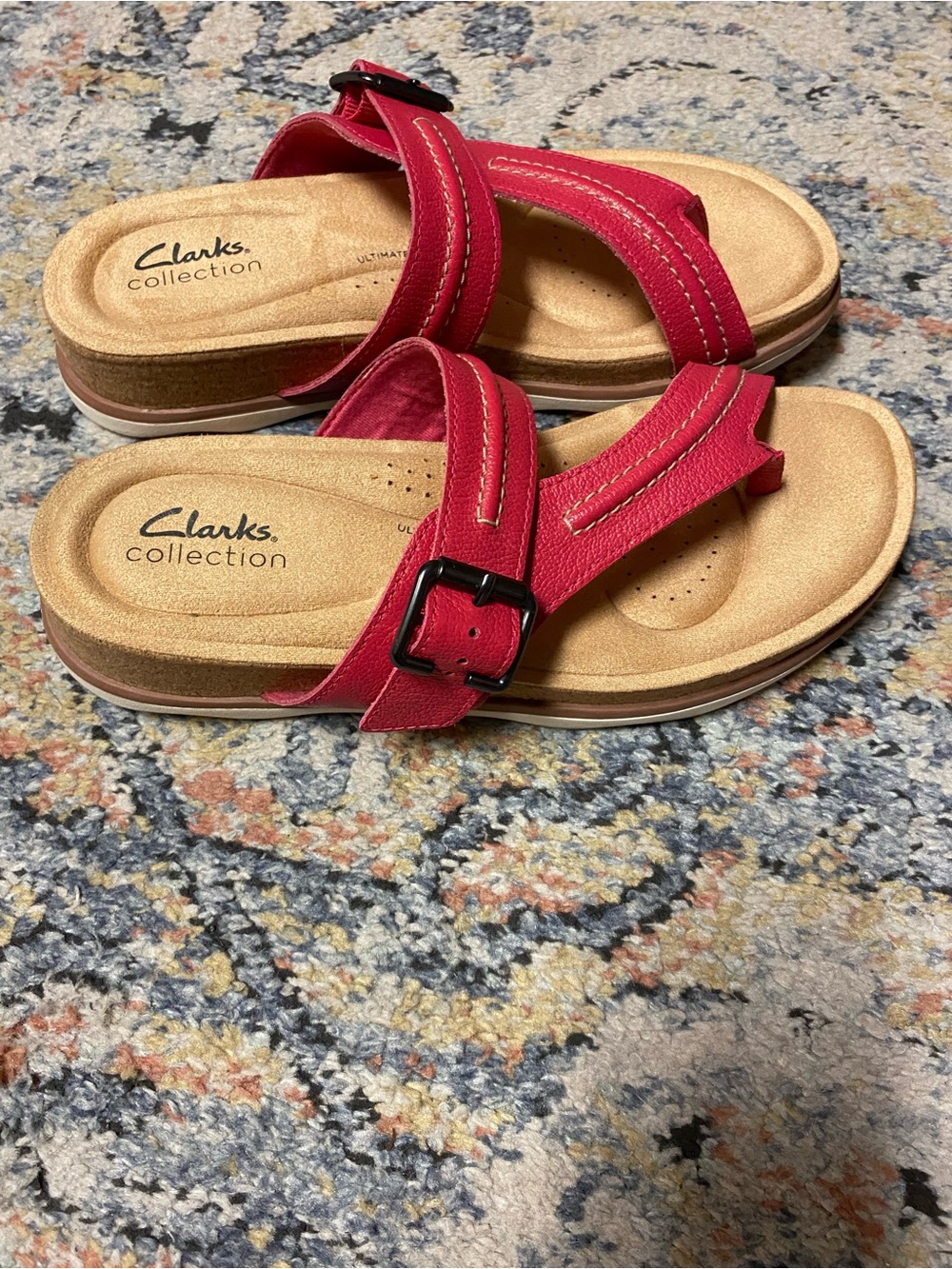Clarks Collection Women’s Pink-Red Buckle Toe-Loop Sandals - Picture 4 of 7